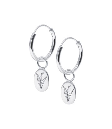 Lily of the Valley Birth Flower Silver Hoop Earring Charms HO-2699